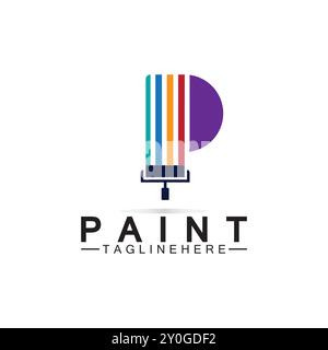 Buchstabe P mit Pinselsymbol für die Vektorvorlage des Logo-Konzepts. Stock Vektor