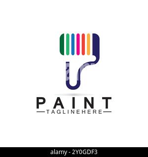 Buchstabe P mit Pinselsymbol für die Vektorvorlage des Logo-Konzepts. Stock Vektor