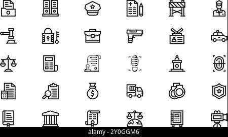 Symbole für Recht und Gerechtigkeit hochwertige Vektorsymbole mit editierbarer Kontur. Ideal für professionelle und kreative Projekte. Stock Vektor