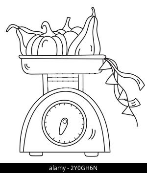 Die Ausmalseite Für Erwachsene Und Kinder Zeigt Herbstkürbisse Auf Waage Stock Vektor