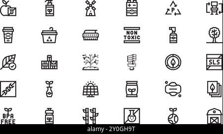 Umweltfreundliche Produkte Icons hochwertige Vektor-Icons Kollektion mit editierbarer Kontur. Ideal für professionelle und kreative Projekte. Stock Vektor