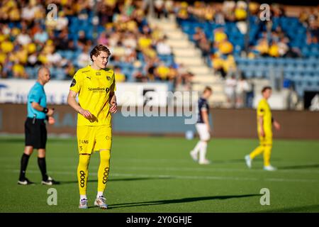 Drammen, Norwegen, 1. September 2024. Bodø/Glimt Isak Dybvik Määttä im Eliteserien-Spiel zwischen Strømsgodset und Bodø/Glimt im Marienlyst-Stadion. Quelle: Frode Arnesen/Alamy Live News Stockfoto