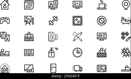 Bleib zu Hause Icons Pack hochwertige Vektor-Icons-Kollektion mit editierbarer Kontur. Ideal für professionelle und kreative Projekte. Stock Vektor