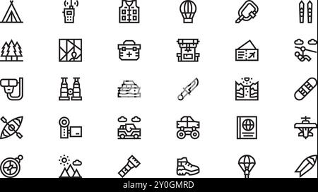 Adventure Icons hochwertige Vektor-Icons-Kollektion mit editierbarer Kontur. Ideal für professionelle und kreative Projekte. Stock Vektor