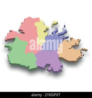 3D isometrische farbige Karte von Antigua und Barbuda mit Grenzen von Regionen Stock Vektor