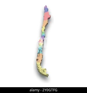 3D isometrische farbige Karte von Chile mit Grenzen von Regionen Stock Vektor
