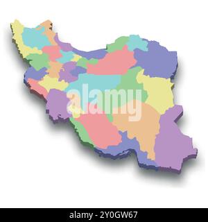 3D isometrische farbige Karte des Iran mit Grenzen von Regionen Stock Vektor