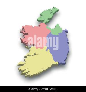 3D isometrische farbige Karte von Irland mit Grenzen von Regionen Stock Vektor