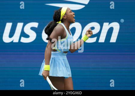 New York, Etats Unis. September 2024. Cori Coco Gauff aus den USA am 7. Tag des Grand Slam-Tennisturniers 2024 am 2. September 2024 im USTA Billie Jean King National Tennis Center in New York, USA – Foto Jean Catuffe/DPPI Credit: DPPI Media/Alamy Live News Stockfoto