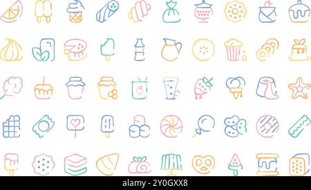 Süßigkeiten und Süßigkeiten Ikonen hochwertige Vektor-Icons-Kollektion mit bearbeitbarem Konturstrich. Ideal für professionelle und kreative Projekte. Stock Vektor