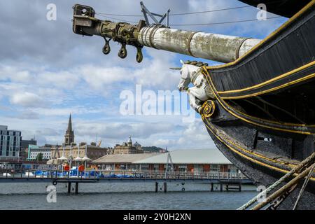 HMS Unicorn liegt am City Quay, Dundee, Schottland. Stockfoto