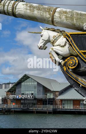 HMS Unicorn liegt am City Quay, Dundee, Schottland. Stockfoto