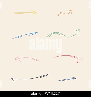 Bunte handgezeichnete Pfeile auf beigefarbenem Hintergrund Stock Vektor