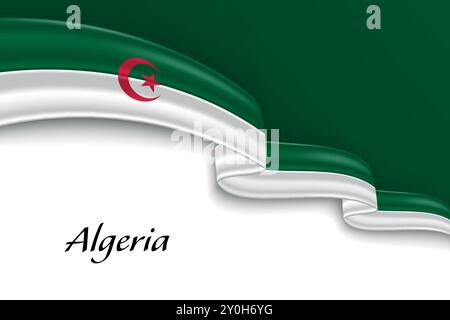 Schwebendes Band mit der Flagge von Algerien. Vorlage für Poster zum Unabhängigkeitstag Stock Vektor