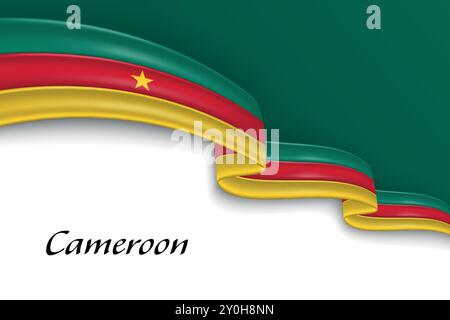 Schwebendes Band mit der Flagge Kameruns. Vorlage für Poster zum Unabhängigkeitstag Stock Vektor