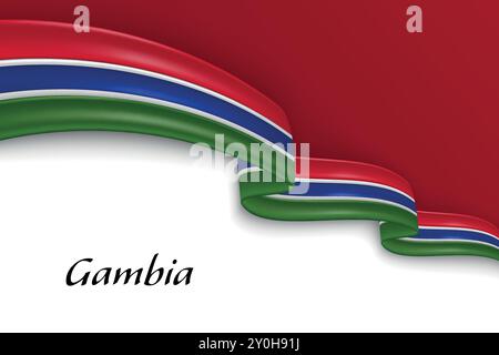 Schwebendes Band mit der Flagge von Gambia. Vorlage für Poster zum Unabhängigkeitstag Stock Vektor