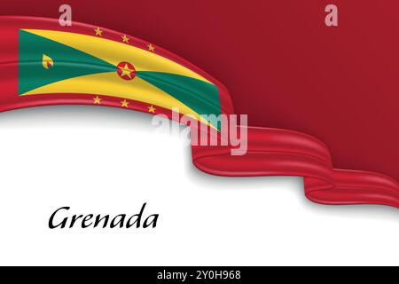 Schwebendes Band mit der Flagge von Grenada. Vorlage für Poster zum Unabhängigkeitstag Stock Vektor