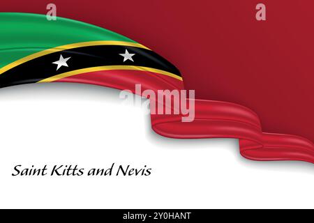 Schwebendes Band mit der Flagge von St. Kitts und Nevis. Vorlage für Poster zum Unabhängigkeitstag Stock Vektor