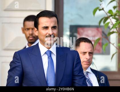 STOCKHOLM, SCHWEDEN - 2. SEPTEMBER 2024: Scheich Tamim bin Hamad bin Khalifa Al Thani besucht Stockholm. Stockfoto