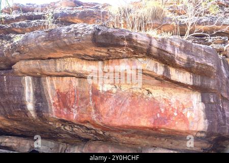 Felskunst der Ubirr Aborigines, Kakadu National Park, Kakadu Highway, Jabiru, Northern Territory, Australien Stockfoto