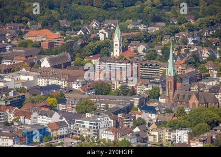 Luftbild, City Innenstadtansicht mt evang.-luth. Christuskirche und Kath. Kirche St. Lamberti, Gladbeck, Ruhrgebiet, Nordrhein-Westfalen, Deutschland ACHTUNGxMINDESTHONORARx60xEURO *** Blick aus der Luft, Blick auf das Stadtzentrum mit evang luth Christuskirche und Katheterkirche St. Lamberti, Gladbeck, Ruhrgebiet, Nordrhein Westfalen, Deutschland ACHTUNGxMINDESTHONORARx60xEURO Stockfoto