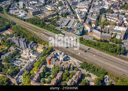 Luftbild, City und Hbf Hauptbahnhof mit Einkaufszentrum Bahnhofsvorplatz, Hochhaussiedlung Bochumer Straße, Neustadt, Gelsenkirchen, Ruhrgebiet, Nordrhein-Westfalen, Deutschland ACHTUNGxMINDESTHONORARx60xEURO *** Luftansicht, Stadt- und Hauptbahnhof mit Einkaufszentrum, Wohnhochhaus Bochumer Straße, Neustadt, Gelsenkirchen, Ruhrgebiet, Nordrhein-Westfalen, Deutschland ATTENTIONxMINDESTHONORARx60xEURO Stockfoto