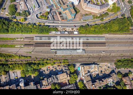 Luftbild, City und Hbf Hauptbahnhof mit Einkaufszentrum Bahnhofsvorplatz, Hochhaussiedlung Bochumer Straße, Neustadt, Gelsenkirchen, Ruhrgebiet, Nordrhein-Westfalen, Deutschland ACHTUNGxMINDESTHONORARx60xEURO *** Luftansicht, Stadt- und Hauptbahnhof mit Einkaufszentrum, Wohnhochhaus Bochumer Straße, Neustadt, Gelsenkirchen, Ruhrgebiet, Nordrhein-Westfalen, Deutschland ATTENTIONxMINDESTHONORARx60xEURO Stockfoto