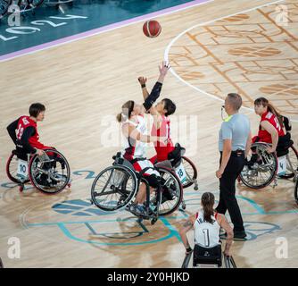 Paris, Frankreich. September 2024. Paralympics, Paris 2024, Rollstuhlbasketball für Frauen, Gruppe B, Japan - USA, Match startet in der Bercy Arena. Quelle: Jacques Julien / Alamy Live News Stockfoto