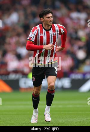 Sheffield, Großbritannien. September 2024. Kieffer Moore von Sheffield United während des Sky Bet Championship Matches in der Bramall Lane, Sheffield. Der Bildnachweis sollte lauten: Simon Bellis/Sportimage Credit: Sportimage Ltd/Alamy Live News Stockfoto