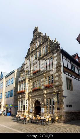 Hameln, Hameln: Rattenfängerhaus oder Rattenfängerhaus in Weserbergland, Niedersachsen, Deutschland Stockfoto