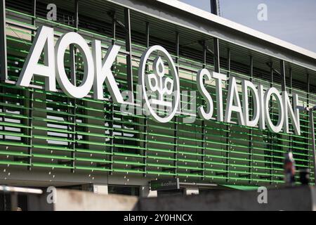 Wolfsburg, Deutschland. September 2024. Das AOK Stadion wurde beim Frauen-Bundesliga-Spiel zwischen Wolfsburg und Werder Bremen in Wolfsburg gezeigt. Quelle: Gonzales Photo/Alamy Live News Stockfoto