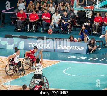 Paris, Frankreich. September 2024. Paralympics, Paris 2024, Rollstuhlbasketball für Frauen, Gruppe B, Japan - USA, Ixhelt Gonzalez Shooting, Bercy Arena, . Quelle: Jacques Julien / Alamy Live News Stockfoto