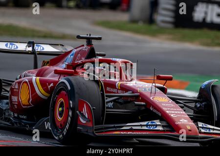 Monza, Italien, 1. September, Charles Leclerc, aus Monaco, tritt für Ferrari an. Renntag, Runde 16 der Formel-1-Meisterschaft 2024. Quelle: Michael Potts/Alamy Live News Stockfoto