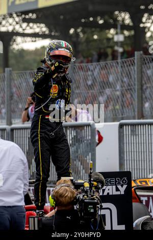 Monza, Italien, 1. September, Charles Leclerc, aus Monaco, tritt für Ferrari an. Renntag, Runde 16 der Formel-1-Meisterschaft 2024. Quelle: Michael Potts/Alamy Live News Stockfoto