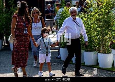 Monza, Italien, 02. September 2024, Bernie Ecclestone, ehemaliger CEO der F1-Gruppe, am Renntag teilgenommen, Runde 16 der Formel-1-Meisterschaft 2024. Quelle: Michael Potts/Alamy Live News Stockfoto