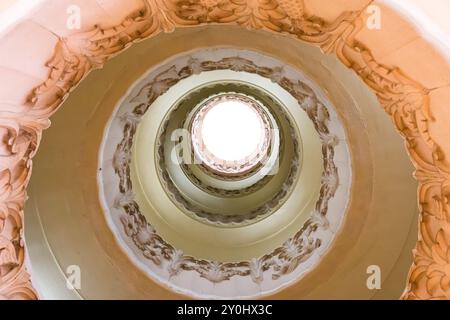 Kuba, Havanna. April 2016. Verzierte Wendeltreppe in einem Wohngebäude. Stockfoto