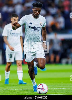 Madrid, Deutschland. September 2024. Fussball La Liga 4. Spieltag Real Madrid - Real Betis Sevilla am 01.09.2024 im Estadio Santiago Bernabeu in Madrid Aurelien Tchouameni ( Madrid ) Foto: Revierfoto Credit: ddp Media GmbH/Alamy Live News Stockfoto