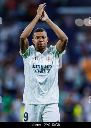 Madrid, Deutschland. September 2024. Fussball La Liga 4. Spieltag Real Madrid - Real Betis Sevilla am 01.09.2024 im Estadio Santiago Bernabeu in Madrid Kylian Mbappe ( Madrid ) Foto: Revierfoto Credit: ddp Media GmbH/Alamy Live News Stockfoto