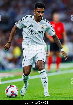 Madrid, Deutschland. September 2024. Fussball La Liga 4. Spieltag Real Madrid - Real Betis Sevilla am 01.09.2024 im Estadio Santiago Bernabeu in Madrid Rodrygo ( Madrid ) Foto: Revierfoto Credit: ddp Media GmbH/Alamy Live News Stockfoto