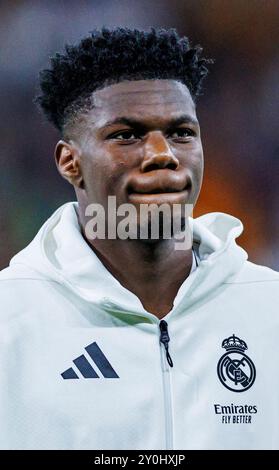 Madrid, Deutschland. September 2024. Fussball La Liga 4. Spieltag Real Madrid - Real Betis Sevilla am 01.09.2024 im Estadio Santiago Bernabeu in Madrid Aurelien Tchouameni ( Madrid ) Foto: Revierfoto Credit: ddp Media GmbH/Alamy Live News Stockfoto