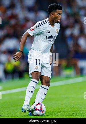 Madrid, Deutschland. September 2024. Fussball La Liga 4. Spieltag Real Madrid - Real Betis Sevilla am 01.09.2024 im Estadio Santiago Bernabeu in Madrid Rodrygo ( Madrid ) Foto: Revierfoto Credit: ddp Media GmbH/Alamy Live News Stockfoto