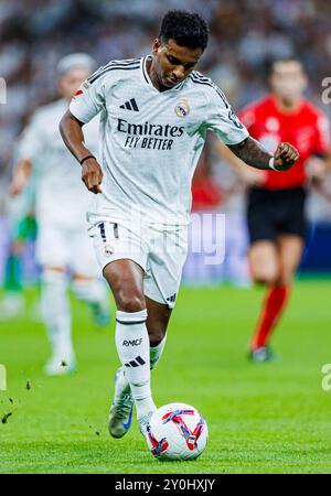 Madrid, Deutschland. September 2024. Fussball La Liga 4. Spieltag Real Madrid - Real Betis Sevilla am 01.09.2024 im Estadio Santiago Bernabeu in Madrid Rodrygo ( Madrid ) Foto: Revierfoto Credit: ddp Media GmbH/Alamy Live News Stockfoto