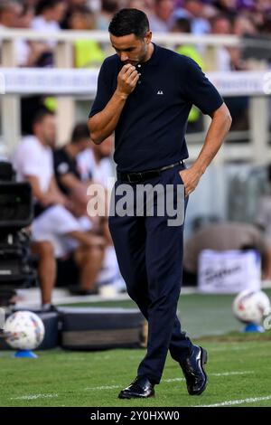 Raffaele Palladino, Cheftrainer von ACF Fiorentina, während des Fußballspiels der Serie A zwischen ACF Fiorentina und AC Monza im Artemio Franchi Stadion in Florenz (Italien), 1. September 2024. Stockfoto