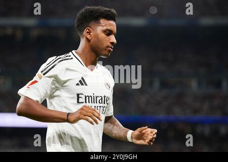 Madrid, Spanien. September 2024. MADRID, SPANIEN - 1. SEPTEMBER: Rodrygo ist der rechte Flügel von Real Madrid beim LaLiga EA Sports Spiel zwischen Real Madrid und Real Betis im Santiago Bernabeu Stadion am 1. September 2024 in Madrid, Spanien. (Foto von Francisco Macia/Photo Players Images/Magara Press) Credit: Magara Press SL/Alamy Live News Stockfoto