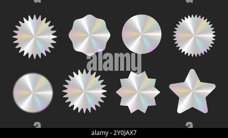 Holografische Aufkleber Logos Emblem Etiketten Color Collection. Zur Verpackung von Werbematerial. Aufkleber für Kleidung oder Accessoires. Vektorabbildung. Stock Vektor