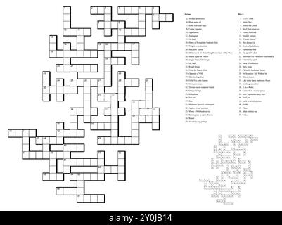 Kreuzworträtsel-Spiel mit Hinweisen und Lösung Stock Vektor