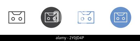 Audio-Kassettensymbol flacher Satz in Schwarzweiß-Vektormarkierung Stock Vektor