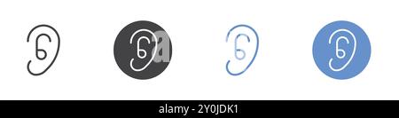 Ear icon Flat Set in Schwarz-weiß-Farbe mit Vektormarkierung Stock Vektor