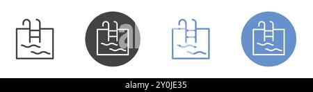 Swimming Pool Icon Flat Set in schwarz-weißer Farbe umrissene Vektormarke Stock Vektor