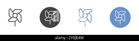 Windmühle-Symbol flach in schwarz-weißer Farbe umrissene Vektormarkierung Stock Vektor